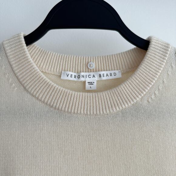 Veronica Beard Sweater Womens Large Cream Merino Wool Silk Layered Pullover - Picture 3 of 8